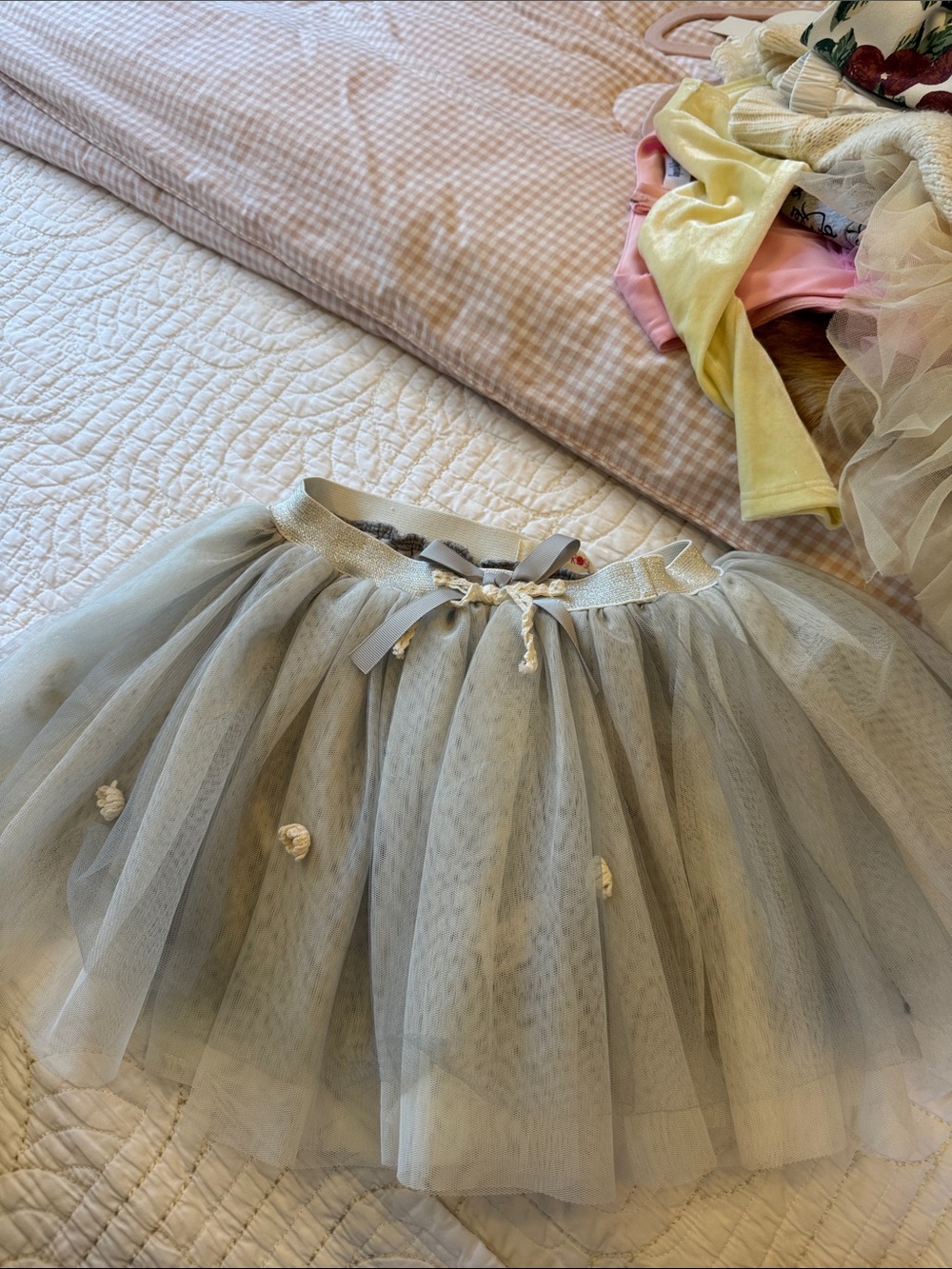 Girls Light Gray Tulle Skirt with Bow